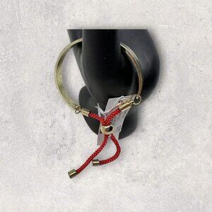 Charming Charlie Bracelet Gold Tone Front Red Cord Adjustable